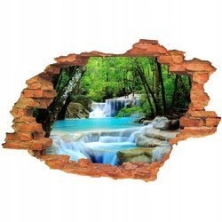 Naklejka na ścianę 3D Wodospad turkus wodospadu na tle soczystej zieleni 90 cm na 60 cm