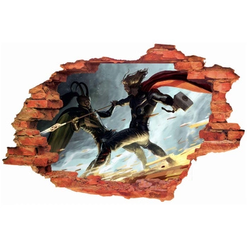 Naklejka na ścianę 3D THOR walka z bratem 90 cm na 60 cm