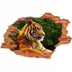 Naklejka na ścianę 3D TYGRYS siedzi przy lesie 90 cm na 60 cm