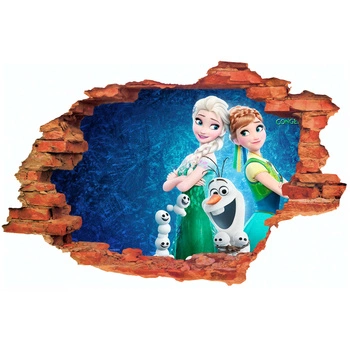 Naklejka na ścianę 3D KRAINA LODU Anna Elsa i uśmiechnięty Olaf 60 cm na 90 cm