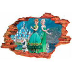 Naklejka na ścianę 3D KRAINA LODU Anna i Elsa w zielonych sukienkach z małymi Olafami 60 cm na 90 cm
