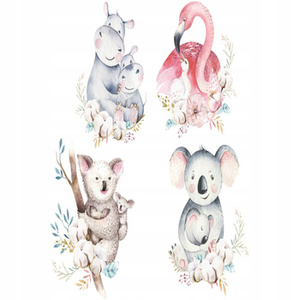Naklejka na ścianę SAFARI miś koala różowy flaming hipopotam z dzieckiem 90 cm na 60 cm