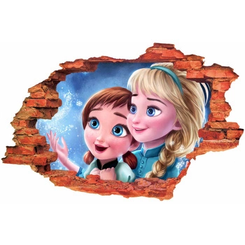 Naklejka na ścianę 3D KRAINA LODU Anna i Elsa w młodości 60 cm na 90 cm