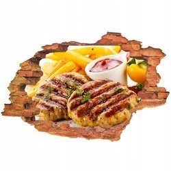 Naklejka na ścianę 3D Jedzenie grillowane steki z ketchupem 90 cm na 60 cm