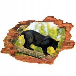 Naklejka na ścianę 3D Czarna Pantera skacząca z gałęzi 90 cm na 60 cm