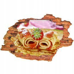 Naklejka na ścianę 3D Jedzenie naleśniki z truskawkową konfiturą posypane białym cukrem pudrem 90 cm na 60 cm