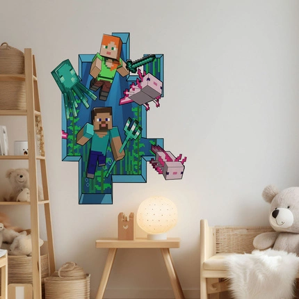 Naklejka 3D Minecraft zabawa w oceanie 60 cm na 90 cm