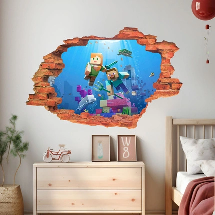 Naklejka 3D Minecraft Podwodny świat dla dzieci rozmiar 60 cm na 90 cm