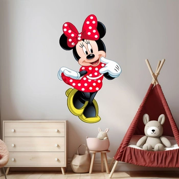 Naklejka na ścianę Myszka Minnie czerwona w białe kropki 90 cm na 60 cm