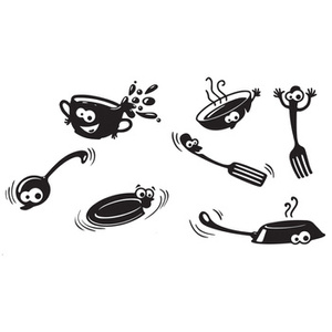 Naklejka na ścianę Do Kuchni rozmawiające garnki z oczami 75 cm na 45 cm