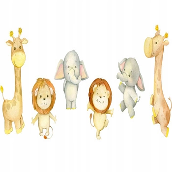 Naklejka na ścianę SAFARI słonik lew żyrafa wszyscy tańczą 90 cm na 60 cm