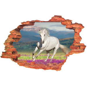 Naklejka na ścianę 3D KOŃ biały na wrzosowisku 90 cm na 60 cm