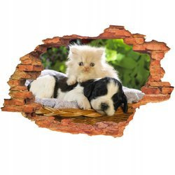 Naklejka na ścianę 3D Pies i Kot mała kicia z psinką 90 cm na 60 cm