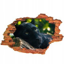 Naklejka na ścianę 3D Czarna Pantera przytulająca się do pnia 90 cm na 60 cm