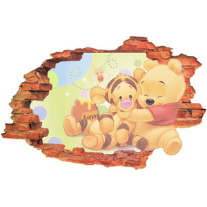 Naklejka na ścianę 3D KUBUŚ PUCHATEK bawi się z Tygryskiem 60 cm na 90 cm