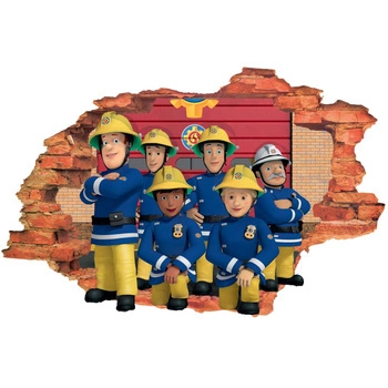 Naklejka na ścianę 3D Strażak Sam i cała drużyna 90 cm na 60 cm