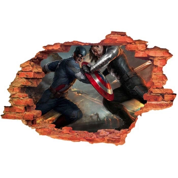 Naklejka na ścianę 3D KAPITAN AMERYKA walczy z przeciwnikiem 90 cm na 60 cm