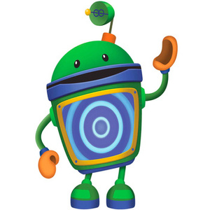 Naklejka na ścianę UMIZOOMI zielony Bot z lewą reką do góry 90 cm na 60 cm