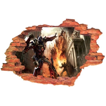 Naklejka na ścianę 3D Transformers Optimus walczy z przeciwnikiem 90 cm na 60 cm