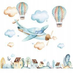 Naklejka na ścianę  Samoloty Balony chmurki 90 cm na 60 cm