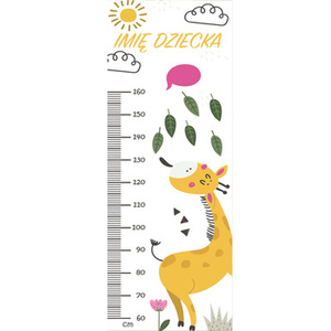 Naklejka na ścianę personalizowana miarka wzrostu żyrafa zjada liście 162 cm na 61 cm