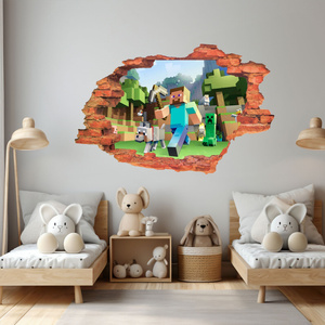 Naklejka na ścianę 3D Minecraft przygoda z psem 60 cm x 90 cm