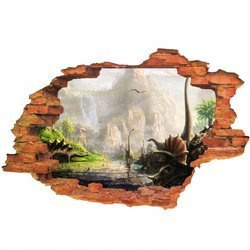 Naklejka na ścianę 3D DINOZAUR barwna dawna kraina z prehistorycznymi stworami 90 cm na 60 cm