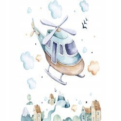 Naklejka na ścianę Helikopter Góry Chmury 90 cm na 60 cm