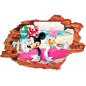Naklejka na ścianę 3D Myszka Minnie i Kaczka Daisy na plaży 90 cm na 60 cm