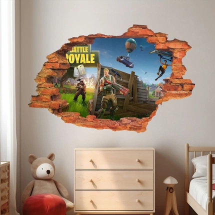 Naklejka na ścianę 3D FORTNITE osłona z drewna 90 cm na 60 cm