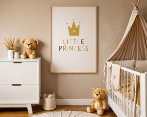 Plakat Little Princess 42x30 cm – Pokój Dziewczynki z Koroną | Format A3 w Ramce z Drewna