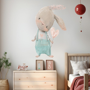 Naklejka na ścianę króliczek z balonem i sercem 90 cm na 60 cm