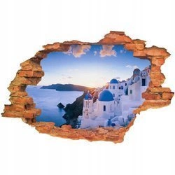 Naklejka na ścianę 3D Santorini niebieski kopuły świątyń 90 cm na 60 cm