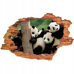 Naklejka na ścianę 3D Panda radosna rodzinka biało-czarnych misiów 90 cm na 60 cm