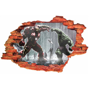 Naklejka na ścianę 3D IRON MAN walczy z Hulkiem 90 cm na 60 cm