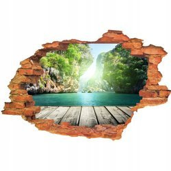 Naklejka na ścianę 3D Krajobraz wodospad na zboczu pasma górskiego 90 cm na 60 cm