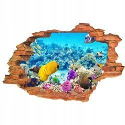 Naklejka na ścianę 3D Rafa Koralowa pastelowe rybki na tle turkusu raf 90 cm na 60 cm