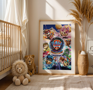 Plakat Psi Patrol w Ramce 42x30 cm – The Mighty Movie | Superbohaterska Dekoracja do Pokoju Dziecka