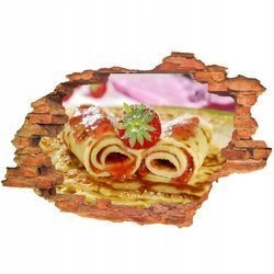 Naklejka na ścianę 3D Jedzenie naleśniki z truskawkową konfiturą posypane białym cukrem pudrem 90 cm na 60 cm