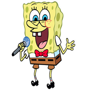 Naklejka na ścianę SPONGEBOB kanciastoporty z czerwoną muszką śpiewa 90 cm na 60 cm