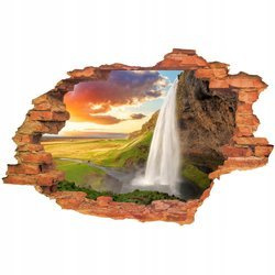 Naklejka na ścianę 3D Wodospad na tle zachodzącego słońca 90 cm na 60 cm