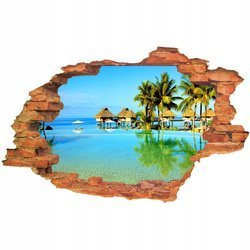 Naklejka na ścianę 3D Plaża domki na balach 90 cm na 60 cm
