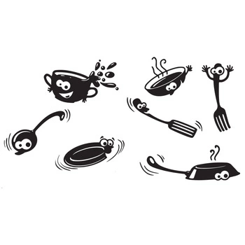 Naklejka na ścianę Do Kuchni rozmawiające garnki z oczami 75 cm na 45 cm