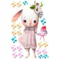 Naklejka na ścianę króliczek z prezentem gwiazdki 90 cm na 60 cm