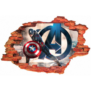 Naklejka na ścianę 3D KAPITAN AMERYKA z logiem 90 cm na 60 cm