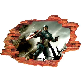 Naklejka na ścianę 3D KAPITAN AMERYKA odbija pociski tarczą 90 cm na 60 cm
