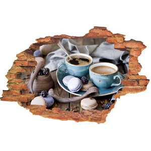 Naklejka na ścianę 3D Kawa słodkości na talerzu 90 cm na 60 cm