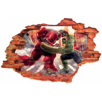 Naklejka na ścianę 3D Avengers Hulk vs Iron man 90 cm na 60 cm