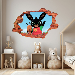 Naklejka na ścianę 3D KRÓLICZEK BING i Flop 90 cm na 60 cm