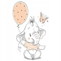 Naklejka na ścianę Słonik z balonikiem i motylkiem 90 cm na 60 cm